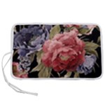 Retro Texture With Flowers, Black Background With Flowers Pen Storage Case (M)