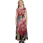 Retro Texture With Flowers, Black Background With Flowers Kids  Satin Sleeveless Maxi Dress