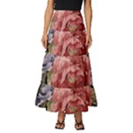 Retro Texture With Flowers, Black Background With Flowers Tiered Ruffle Maxi Skirt