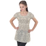 Retro Texture With Ornaments, Vintage Beige Background Puff Sleeve Tunic Top