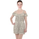 Retro Texture With Ornaments, Vintage Beige Background Ruffle Cut Out Chiffon Playsuit