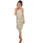 Retro Texture With Ornaments, Vintage Beige Background Waist Tie Cover Up Chiffon Dress