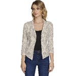Retro Texture With Ornaments, Vintage Beige Background Women s Casual 3/4 Sleeve Spring Jacket