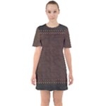 Black Leather Texture Leather Textures, Brown Leather Line Sixties Short Sleeve Mini Dress