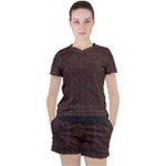 Black Leather Texture Leather Textures, Brown Leather Line Women s T-Shirt and Shorts Set
