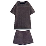Black Leather Texture Leather Textures, Brown Leather Line Kids  Swim T-Shirt and Shorts Set