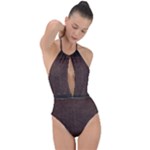 Black Leather Texture Leather Textures, Brown Leather Line Plunge Cut Halter Swimsuit