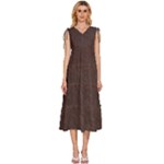 Black Leather Texture Leather Textures, Brown Leather Line V-Neck Drawstring Shoulder Sleeveless Maxi Dress