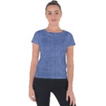 Blue Denim Texture Macro, Blue Denim Background, Jeans Background, Jeans Textures, Fabric Background Short Sleeve Sports Top 