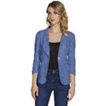 Blue Denim Texture Macro, Blue Denim Background, Jeans Background, Jeans Textures, Fabric Background Women s One-Button 3/4 Sleeve Short Jacket