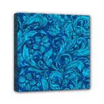 Blue Floral Pattern Texture, Floral Ornaments Texture Mini Canvas 6  x 6  (Stretched)