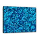 Blue Floral Pattern Texture, Floral Ornaments Texture Canvas 16  x 12  (Stretched)