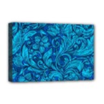 Blue Floral Pattern Texture, Floral Ornaments Texture Deluxe Canvas 18  x 12  (Stretched)