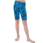 Blue Floral Pattern Texture, Floral Ornaments Texture Kids  Mid Length Swim Shorts