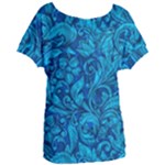 Blue Floral Pattern Texture, Floral Ornaments Texture Women s Oversized T-Shirt