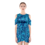 Blue Floral Pattern Texture, Floral Ornaments Texture Shoulder Cutout One Piece Dress