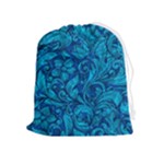 Blue Floral Pattern Texture, Floral Ornaments Texture Drawstring Pouch (XL)