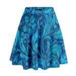 Blue Floral Pattern Texture, Floral Ornaments Texture High Waist Skirt