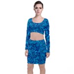 Blue Floral Pattern Texture, Floral Ornaments Texture Top and Skirt Sets
