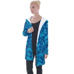 Blue Floral Pattern Texture, Floral Ornaments Texture Longline Hooded Cardigan