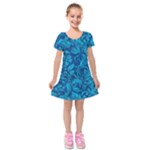 Blue Floral Pattern Texture, Floral Ornaments Texture Kids  Short Sleeve Velvet Dress