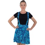 Blue Floral Pattern Texture, Floral Ornaments Texture Velvet Suspender Skater Skirt