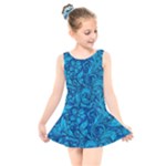 Blue Floral Pattern Texture, Floral Ornaments Texture Kids  Skater Dress Swimsuit