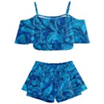 Blue Floral Pattern Texture, Floral Ornaments Texture Kids  Off Shoulder Skirt Bikini