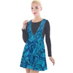 Blue Floral Pattern Texture, Floral Ornaments Texture Plunge Pinafore Velour Dress