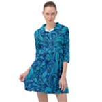 Blue Floral Pattern Texture, Floral Ornaments Texture Mini Skater Shirt Dress