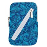 Blue Floral Pattern Texture, Floral Ornaments Texture Belt Pouch Bag (Large)