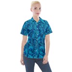 Blue Floral Pattern Texture, Floral Ornaments Texture Women s Short Sleeve Pocket Shirt