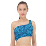 Blue Floral Pattern Texture, Floral Ornaments Texture Spliced Up Bikini Top 