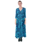 Blue Floral Pattern Texture, Floral Ornaments Texture Button Up Maxi Dress