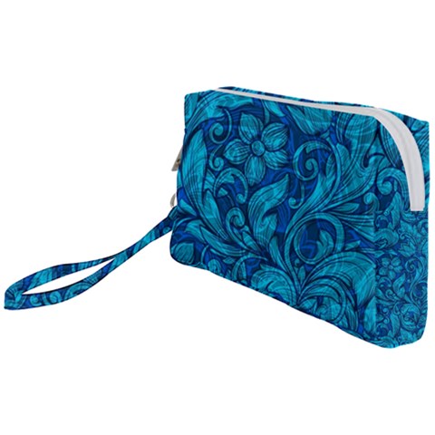 Blue Floral Pattern Texture, Floral Ornaments Texture Wristlet Pouch Bag (Small) from UrbanLoad.com