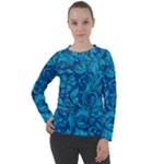 Blue Floral Pattern Texture, Floral Ornaments Texture Women s Long Sleeve Raglan T-Shirt