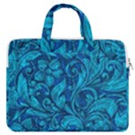 Blue Floral Pattern Texture, Floral Ornaments Texture MacBook Pro 13  Double Pocket Laptop Bag