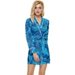 Blue Floral Pattern Texture, Floral Ornaments Texture Long Sleeve Satin Robe