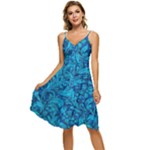 Blue Floral Pattern Texture, Floral Ornaments Texture Sleeveless Tie Front Chiffon Dress