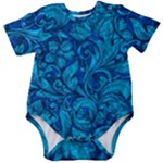 Blue Floral Pattern Texture, Floral Ornaments Texture Baby Short Sleeve Bodysuit