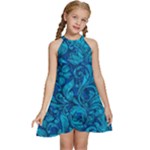 Blue Floral Pattern Texture, Floral Ornaments Texture Kids  Halter Collar Waist Tie Chiffon Dress