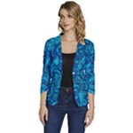 Blue Floral Pattern Texture, Floral Ornaments Texture Women s One-Button 3/4 Sleeve Short Jacket