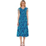 Blue Floral Pattern Texture, Floral Ornaments Texture V-Neck Drawstring Shoulder Sleeveless Maxi Dress