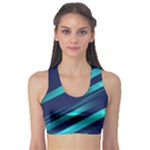 Blue Neon Lines, Blue Background, Abstract Background Fitness Sports Bra