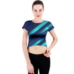 Blue Neon Lines, Blue Background, Abstract Background Crew Neck Crop Top