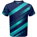 Blue Neon Lines, Blue Background, Abstract Background Men s Cotton T-Shirt