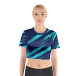 Blue Neon Lines, Blue Background, Abstract Background Cotton Crop Top