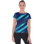Blue Neon Lines, Blue Background, Abstract Background Short Sleeve Sports Top 
