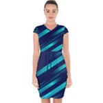 Blue Neon Lines, Blue Background, Abstract Background Capsleeve Drawstring Dress 