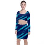 Blue Neon Lines, Blue Background, Abstract Background Top and Skirt Sets